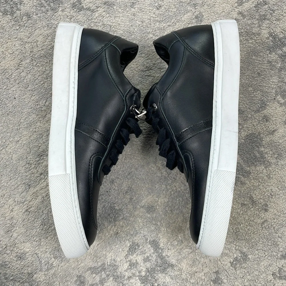 New A Testoni Black Leather Low Top Sneakers Lace Up Sz 37